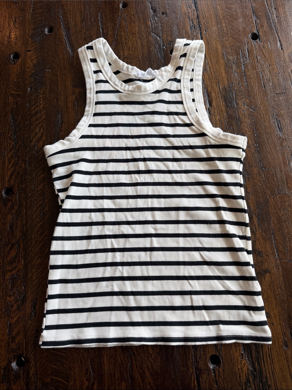 Double Zero Black & White Striped Ribbed Tank